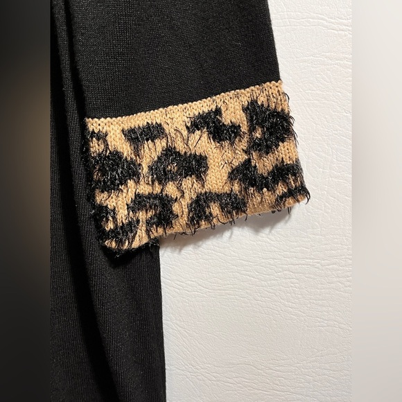 Spense Black Sweater Dress with Leopard Print Details Large - Picture 2 of 8